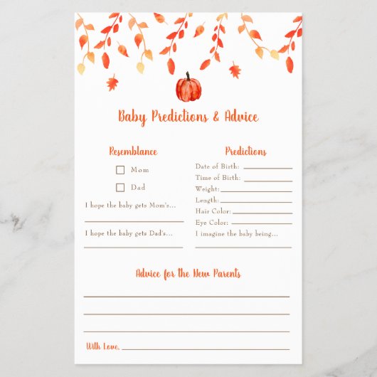 Little Pumpkin Baby Shower Baby Predictions Ratsch Flyer (Vorne)