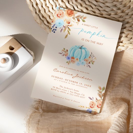 Little Pumpkin Baby Shower Blue Boy Einladung