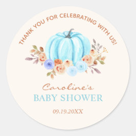 Little Pumpkin Baby Shower Blue Boy Runder Aufkleber