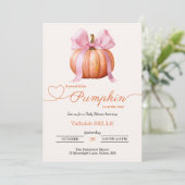 Little Pumpkin Baby Shower Einladung - Pink Bow (Stehend Vorderseite)