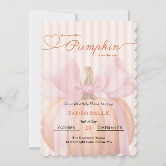 Little Pumpkin Baby Shower Einladung - Pink Bow (Vorderseite)