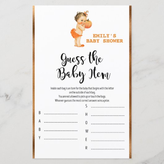 Little Pumpkin Baby Shower Game PRINTED (Vorderseite)