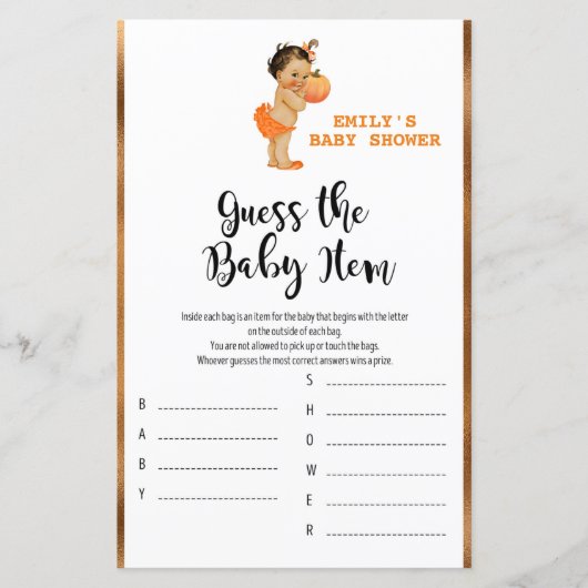 Little Pumpkin Baby Shower Game PRINTED (Vorderseite)