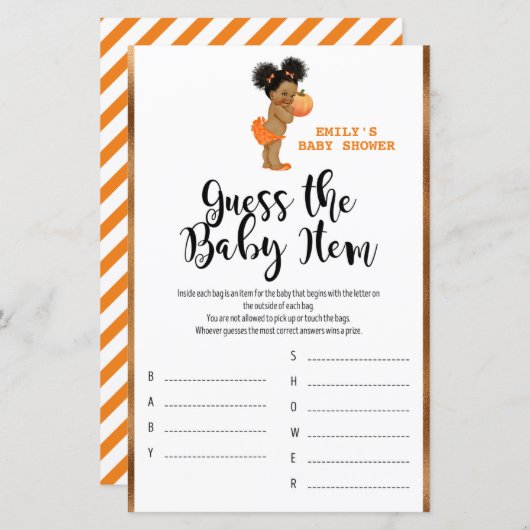 Little Pumpkin Baby Shower Game PRINTED (Vorne/Hinten)