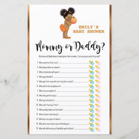 Little Pumpkin Baby Shower Game PRINTED (Vorderseite)