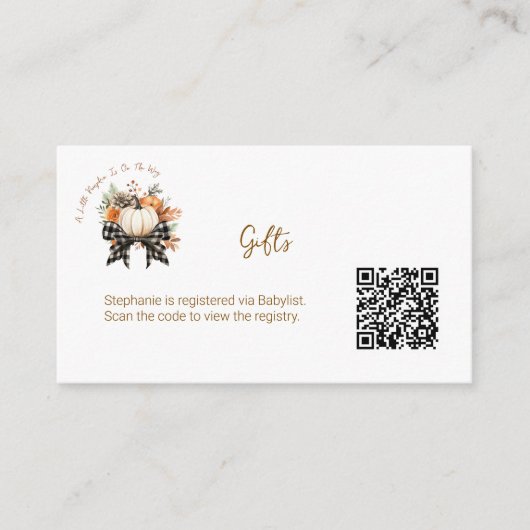 Little Pumpkin Baby Shower Geschenk Registrierung  Begleitkarte (Vorderseite)