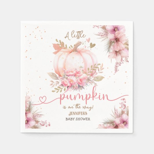 Little Pumpkin Baby Shower Girl Pink Fall Paper Serviette (Vorderseite)