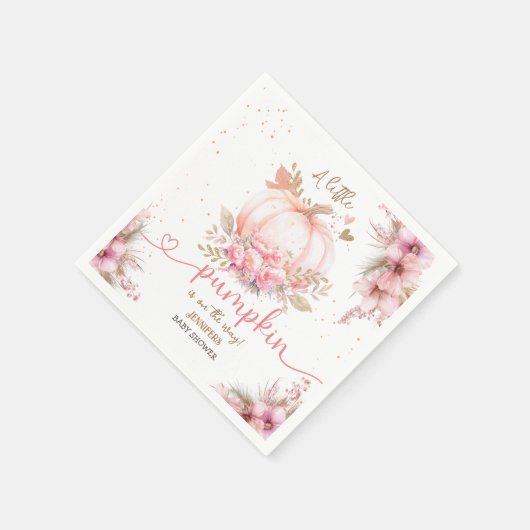 Little Pumpkin Baby Shower Girl Pink Fall Paper Serviette (Ecke)