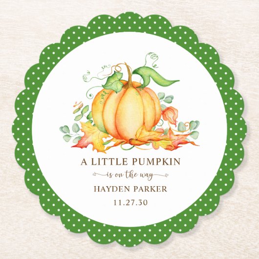 Little Pumpkin Baby Shower Paper Plate Untersetzer (Vorderseite)