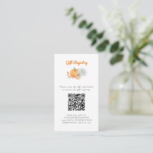 Little Pumpkin Baby Shower - Registrierung QR Code Begleitkarte (Stehend Vorderseite)