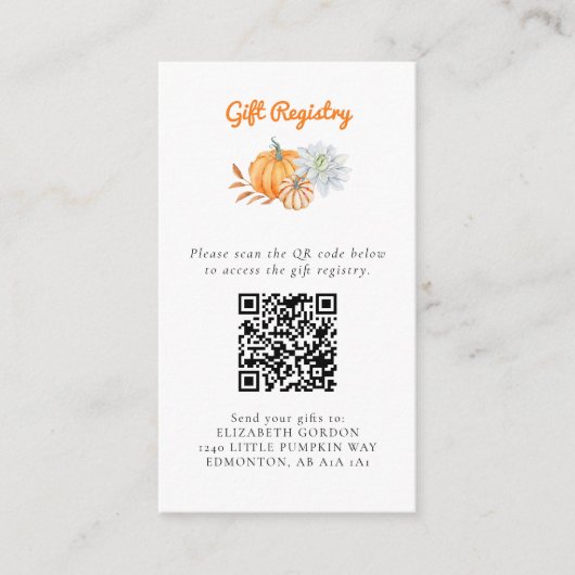Little Pumpkin Baby Shower - Registrierung QR Code Begleitkarte (Vorderseite)