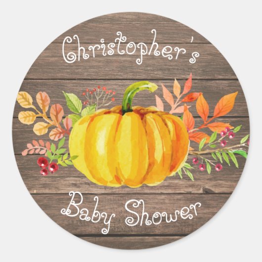 Little Pumpkin Baby Shower Rustic Wood Sticker (Vorderseite)