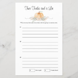 Little Pumpkin Baby Shower Spiel zwei Wahrheiten Flyer