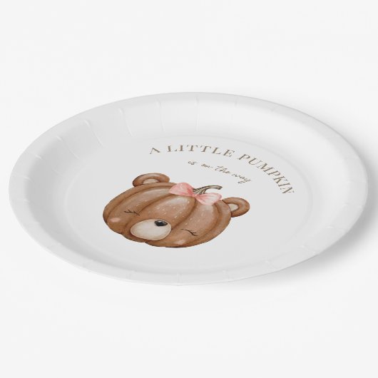 Little Pumpkin Bear Baby Dusche Pappteller (Schrägansicht)