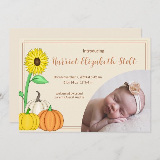 Little Pumpkin Birth Ankündigung (Vorne/Hinten)