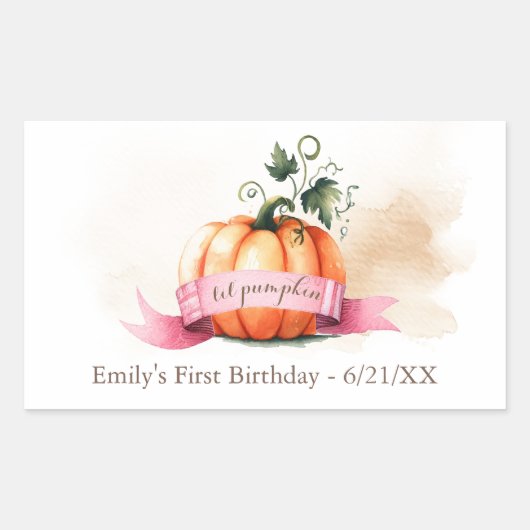 Little Pumpkin Birthday Label Girl Rechteckiger Aufkleber (Vorderseite)