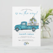 Little Pumpkin Blue Aquarell Kinderdusche Einladung (Stehend Vorderseite)