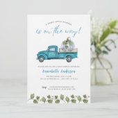 Little Pumpkin Blue Aquarell Kinderdusche Einladung (Stehend Vorderseite)