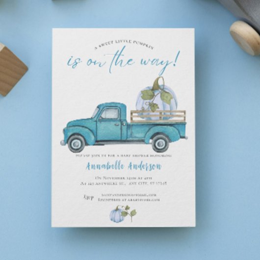 Little Pumpkin Blue Aquarell Kinderdusche Einladung