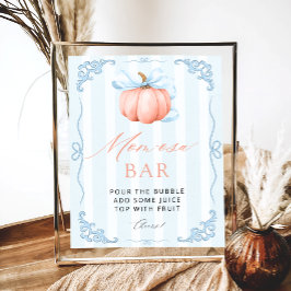 Little Pumpkin Blue Bow Baby Shower Mama-osa Bar Poster