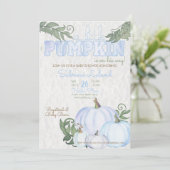 Little Pumpkin Blue Boy Baby Shower Einladung (Stehend Vorderseite)