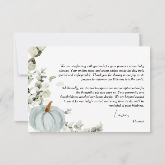 Little Pumpkin Blue Boys Baby Shower Dankeskarte (Rückseite)