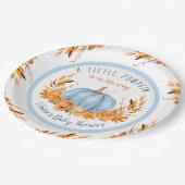 Little Pumpkin Blue Fall Boy Baby Shower Pappteller (Schrägansicht)