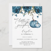 Little Pumpkin Blue Floral Geburtstag Einladung (Vorderseite)