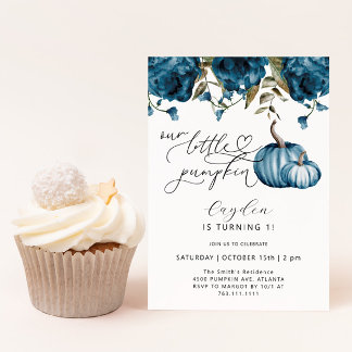 Little Pumpkin Blue Floral Geburtstag Einladung