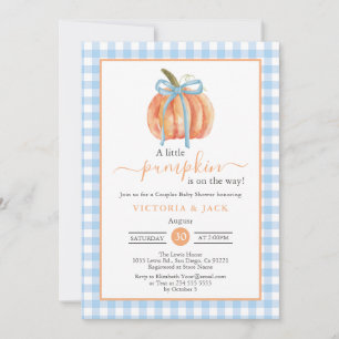 Little Pumpkin Blue Gingham Fall Baby Shower Einladung