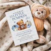 Little Pumpkin Blue Gingham Fall Boy Baby Shower Einladung