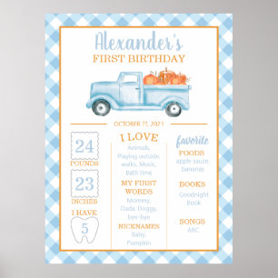 Little Pumpkin Blue LKW erster Geburtstag Meilenst Poster