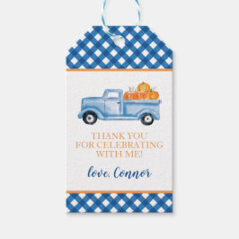 Little Pumpkin Blue LKW kariert ersten Geburtstag Geschenkanhänger