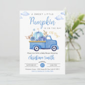 Little Pumpkin Blue Rustic Truck Baby Boy Dusche Einladung (Stehend Vorderseite)