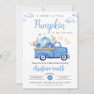 Little Pumpkin Blue Rustic Truck Baby Boy Dusche Einladung