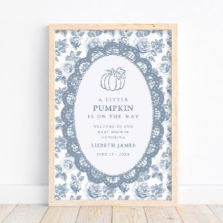 Little Pumpkin Blue Toile Babyparty Poster