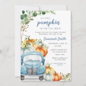 Little Pumpkin Blue Truck Baby Dusche Einladung (Vorderseite)