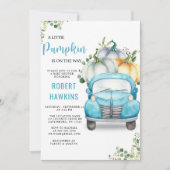 Little Pumpkin Blue Truck Baby Dusche Einladung (Vorderseite)