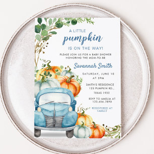 Little Pumpkin Blue Truck Baby Dusche Einladung