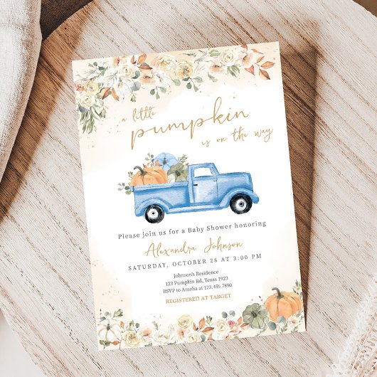 Little Pumpkin Blue Truck Baby Dusche Einladung