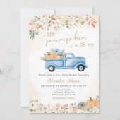 Little Pumpkin Blue Truck Baby Dusche Einladung (Vorderseite)