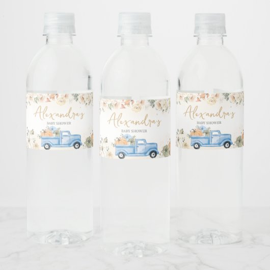 Little Pumpkin Blue Truck Baby Dusche Wasserflaschenetikett (Flaschen)