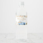 Little Pumpkin Blue Truck Baby Dusche Wasserflaschenetikett (Vorderseite)