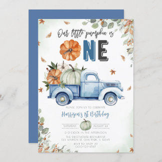 Little Pumpkin Blue Truck Erster Geburtstag Einladung