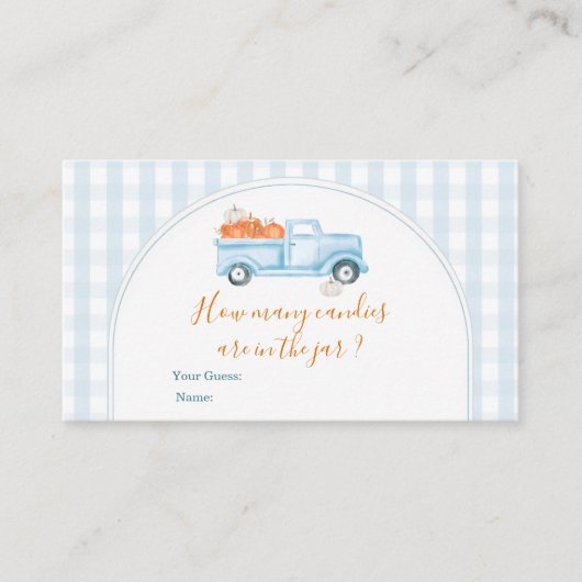 Little Pumpkin Blue Truck Gingham Wie viele Candie Begleitkarte (Vorderseite)