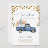 Little Pumpkin Blue Truck Herbstjungen Babydusche Einladung (Vorderseite)