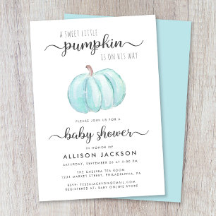 Little Pumpkin Blue Watercolor Baby Boy Dusche Einladung