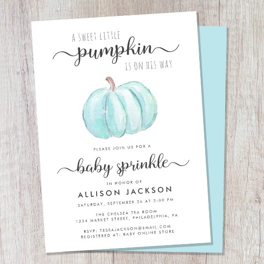 Little Pumpkin Blue Watercolor Baby Boy Sprinkle Einladung
