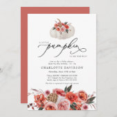 Little Pumpkin Blush Fall Floral Girl Babydusche Einladung (Vorne/Hinten)