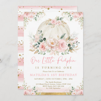 Little Pumpkin Blush Pink Floral Fall Geburtstag Einladung